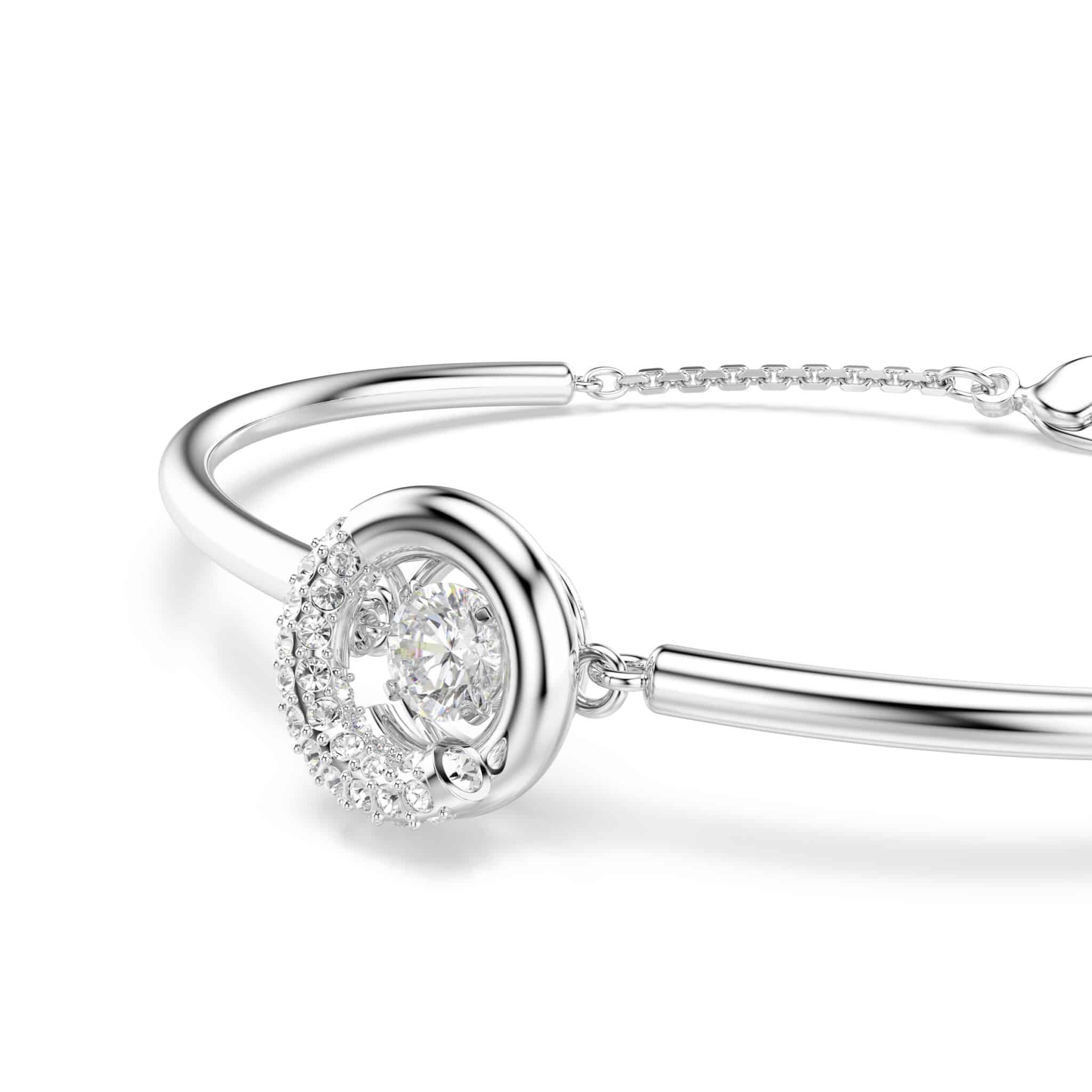 Swarovski Dextera Bangle with sparkling clear crystals and silver-tone metal, elegant jewelry accessory for women