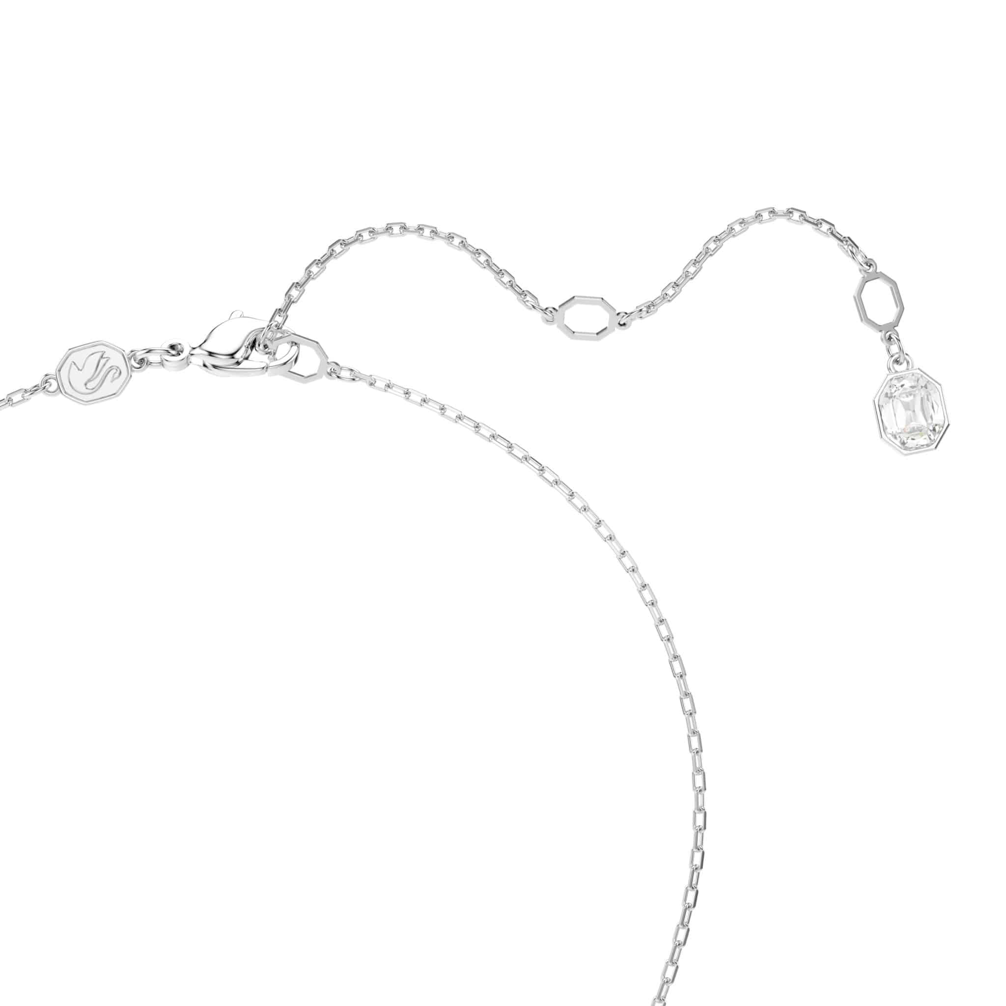 Swarovski Dextera pendant with round cut white crystal, rhodium plated, showcasing elegant jewelry design and sparkling gemstone detail