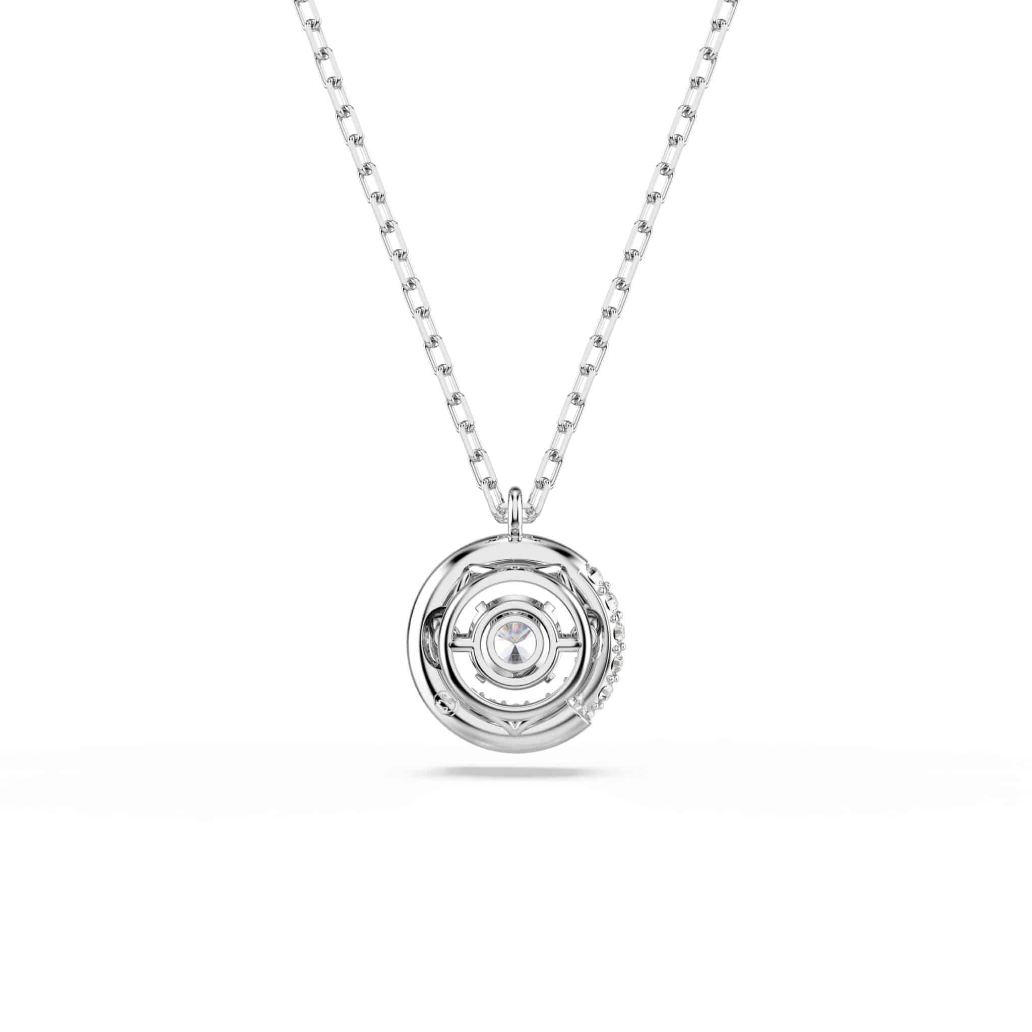 Swarovski Dextera pendant with round cut white crystal, rhodium plated, elegant jewelry piece on a delicate chain