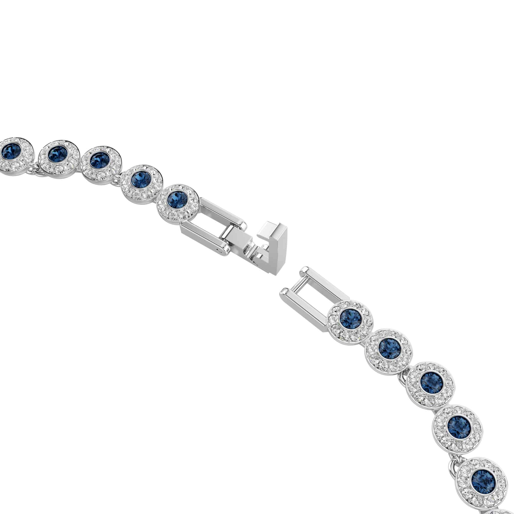 Swarovski Una Angelic Tennis Necklace with round-cut blue crystals and rhodium plating, elegant jewelry for special occasions