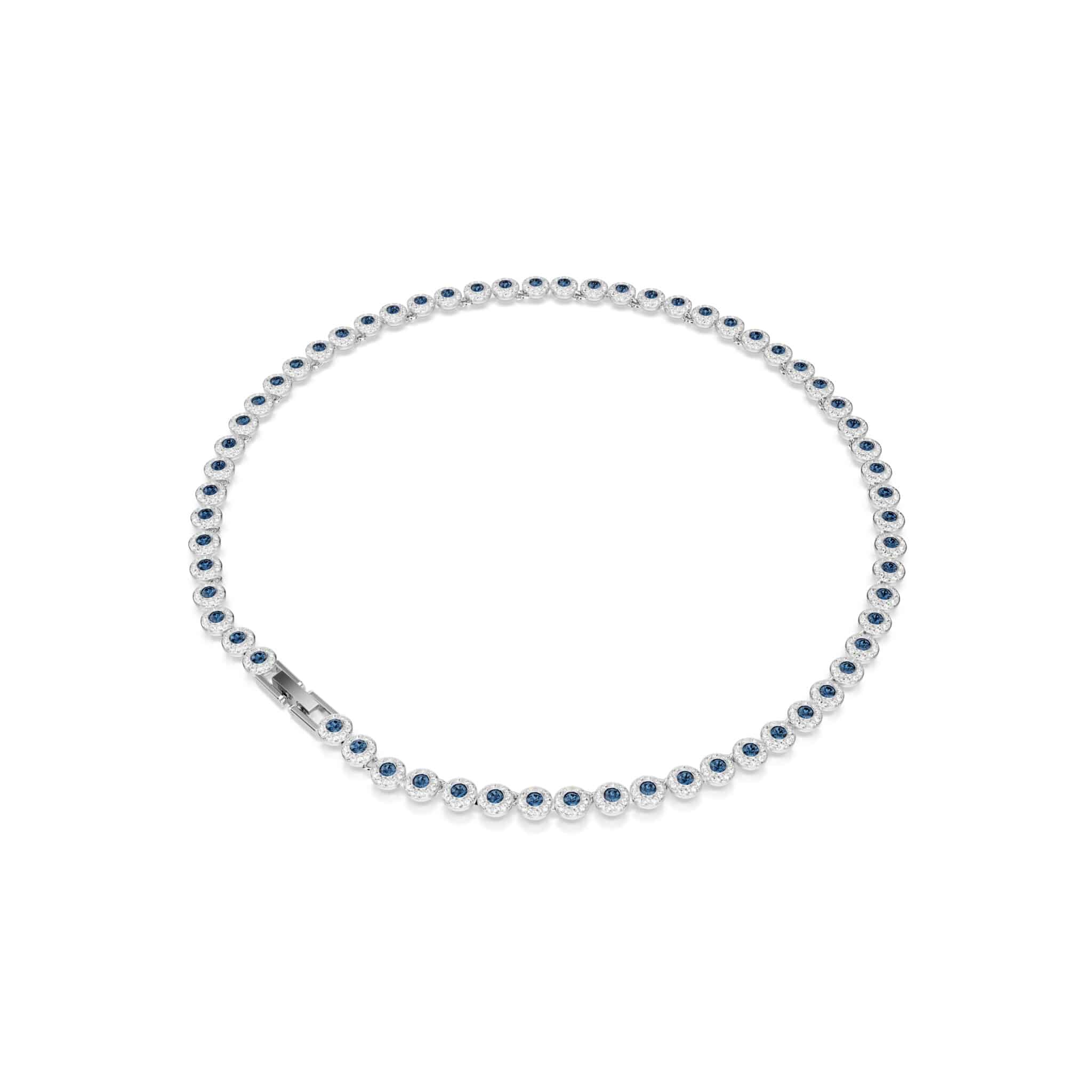 Swarovski Una Angelic Tennis Necklace with round-cut blue crystals and rhodium plating, elegant jewelry for special occasions