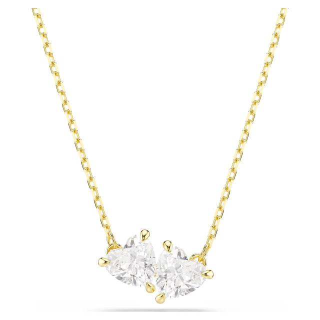 Swarovski Mesmera Heart Necklace with white crystals and gold-tone plated chain, elegant jewelry for women.