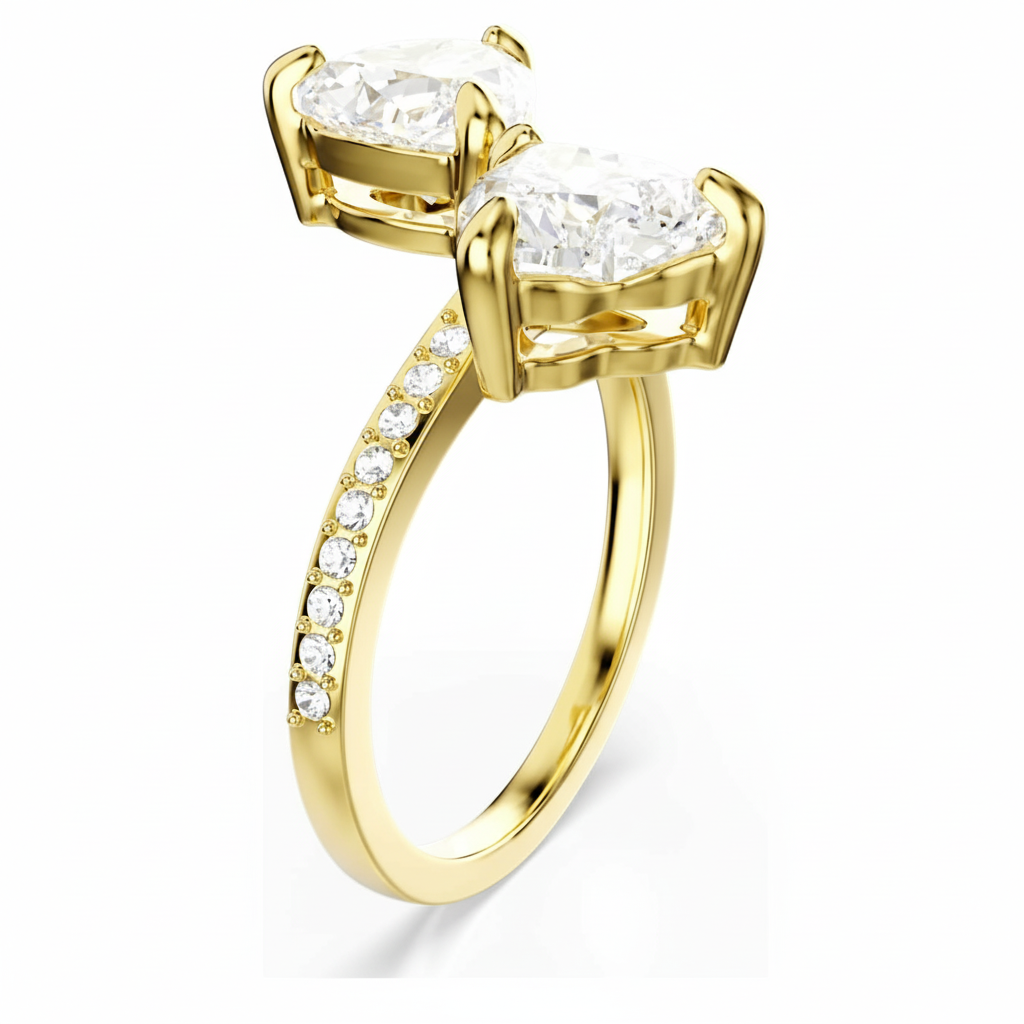 Swarovski Mesmera open gold-tone plated ring with heart cut and pavé white crystals, elegant jewelry for special occasions