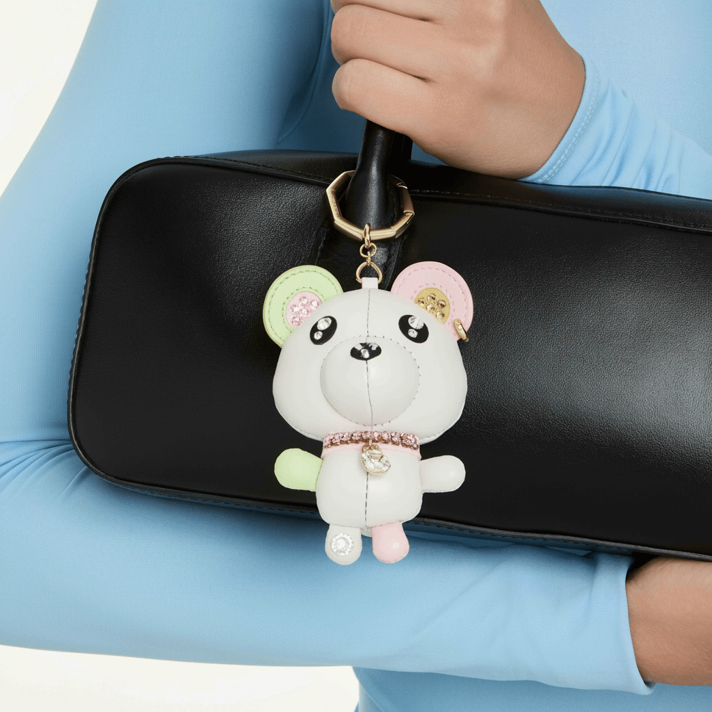Swarovski Teddy bag charm bear with multicolored crystals and gold-tone plating, featuring detailed animal design and sparkling accents.