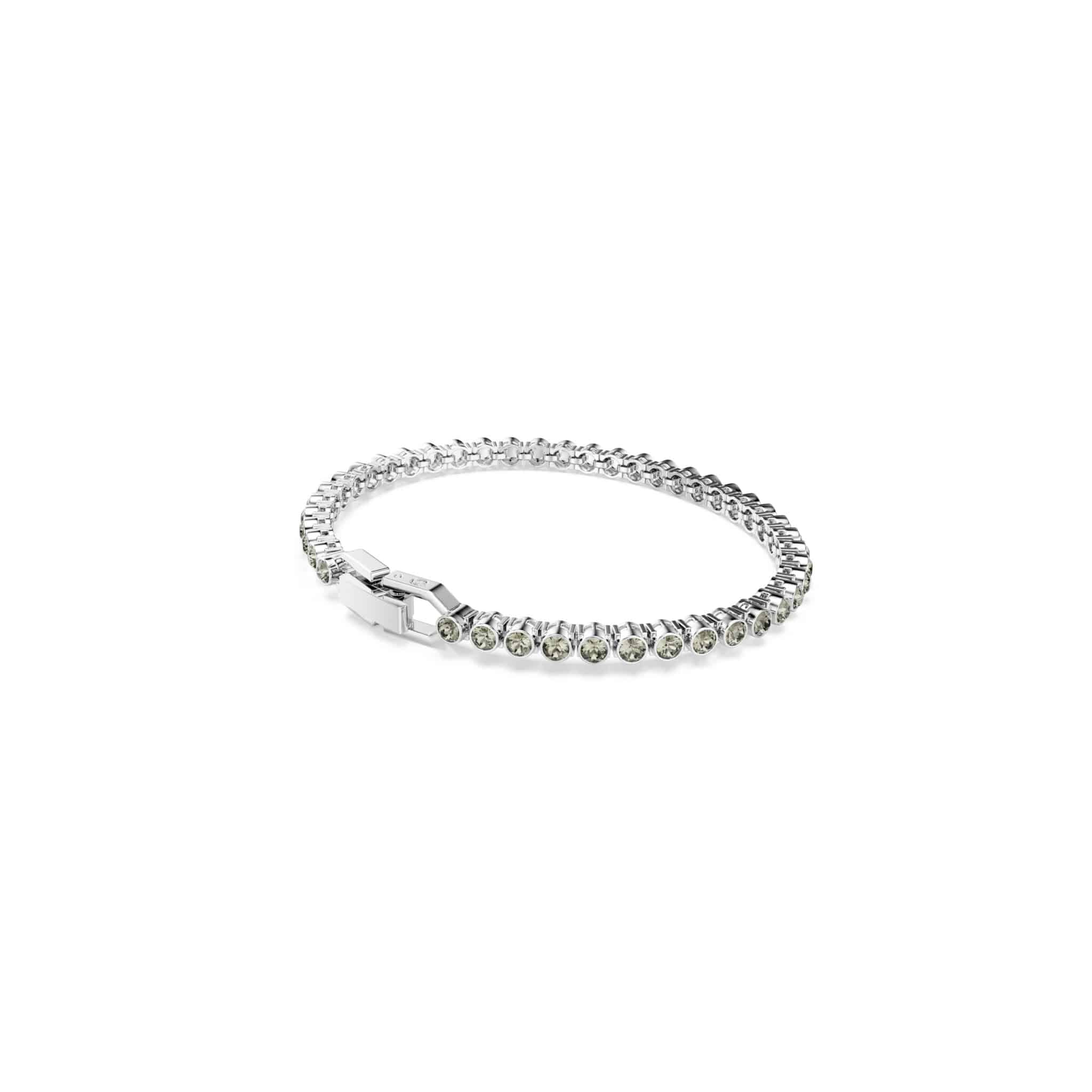 Swarovski Imber Emily tennis bracelet with round cut crystals, featuring a sleek silver-tone design for elegant wear