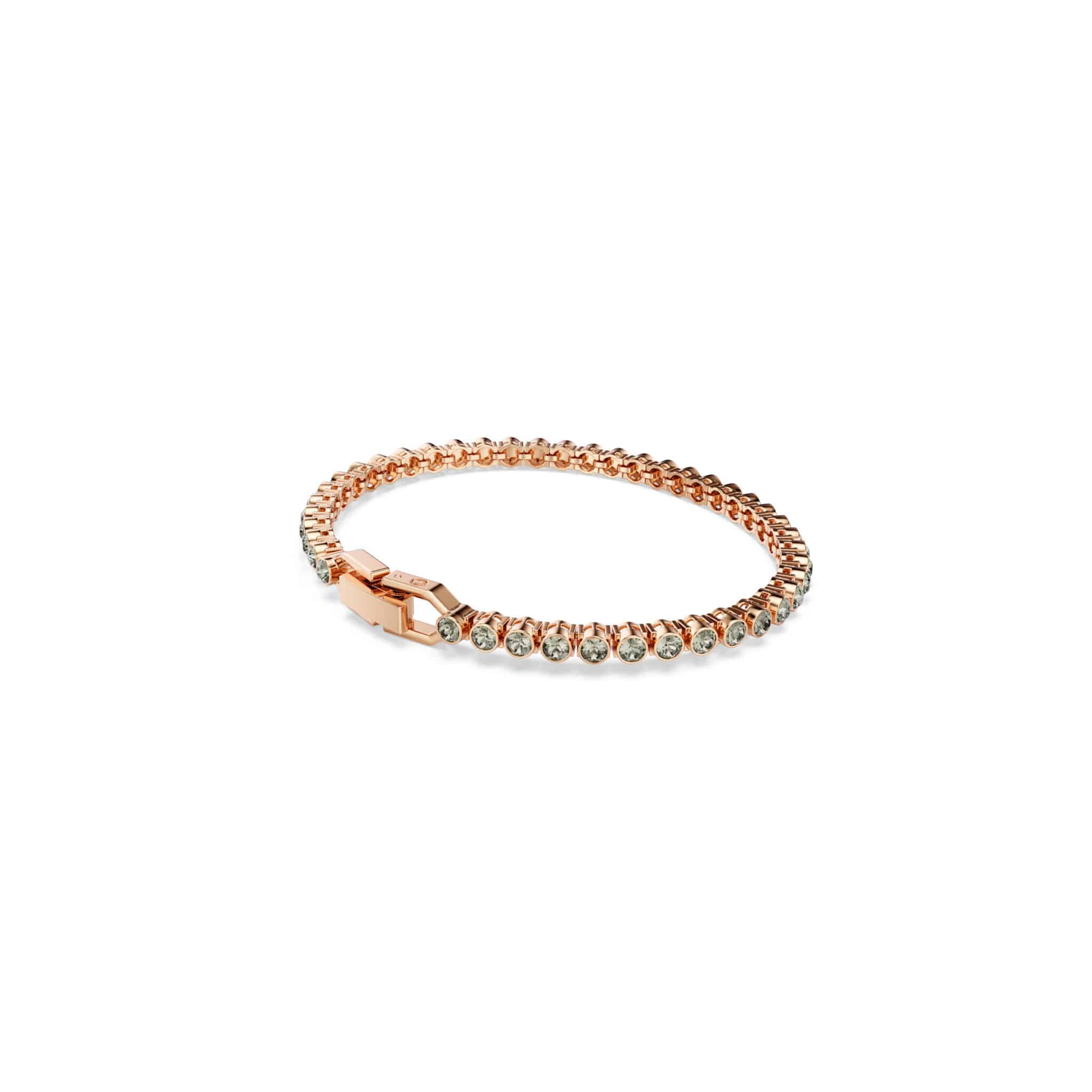 Swarovski Imber Emily tennis bracelet with round-cut crystals, elegant silver-tone design, showcasing sparkling jewelry craftsmanship.