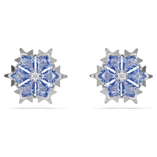 Swarovski Magic Snowflake Stud Earrings in blue with rhodium plating, featuring sparkling crystal accents.