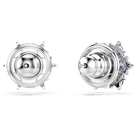 Swarovski Magic Snowflake Stud Earrings in blue with rhodium plating, featuring intricate crystal snowflake designs.