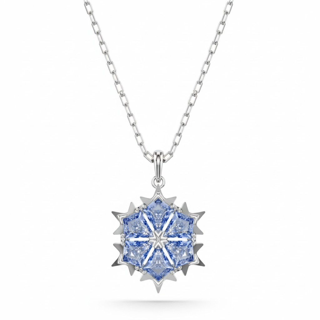 Swarovski Magic Set Snowflake in blue with rhodium plating, featuring sparkling crystal snowflake jewelry piece.