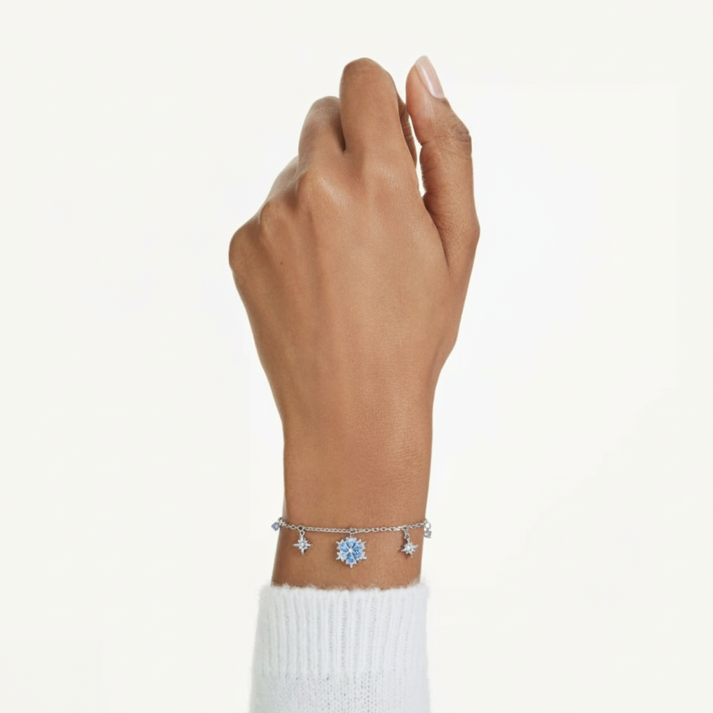 Swarovski Magic Bracelet Snowflake in blue with rhodium plating, featuring sparkling crystal snowflake charm and elegant design.