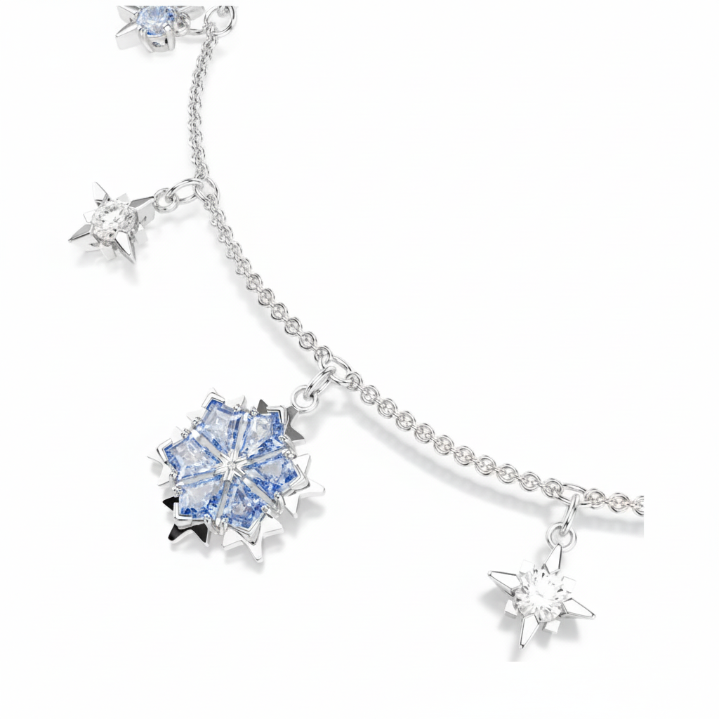 Blue Swarovski Magic Bracelet with snowflake charm, rhodium plated, featuring sparkling crystal accents.