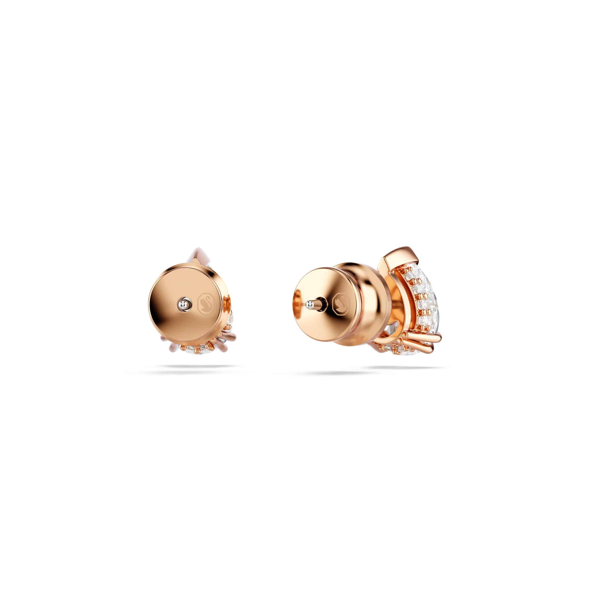 Swarovski Stilla earrings in white with rose gold tone plating, featuring sparkling crystal accents on a delicate dangle design.
