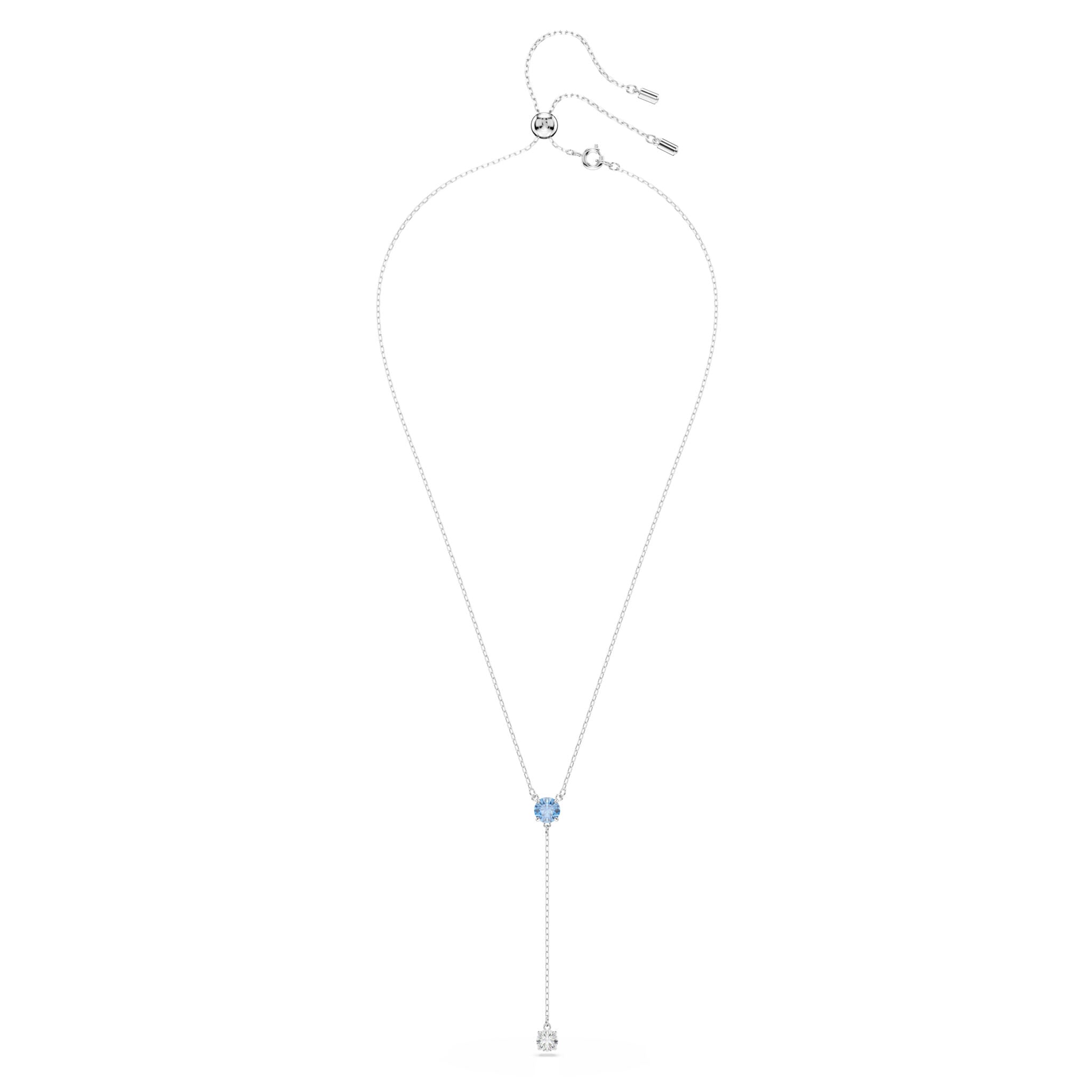 Swarovski Stilla Necklace in blue with rhodium plating, featuring sparkling crystal details and elegant chain design.