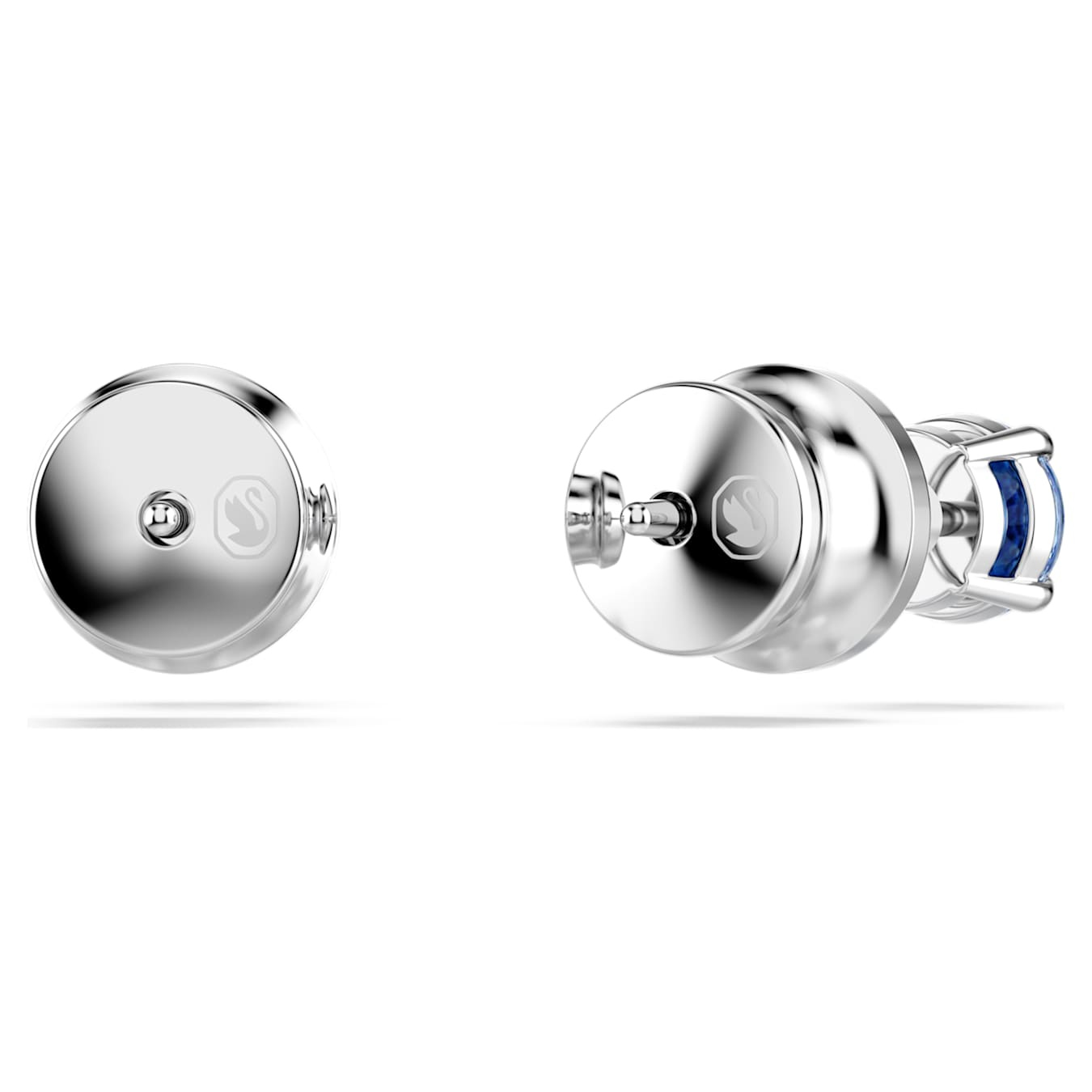Swarovski Stilla Attract stud earrings with round blue crystals and rhodium-plated setting, elegant jewelry accessory.
