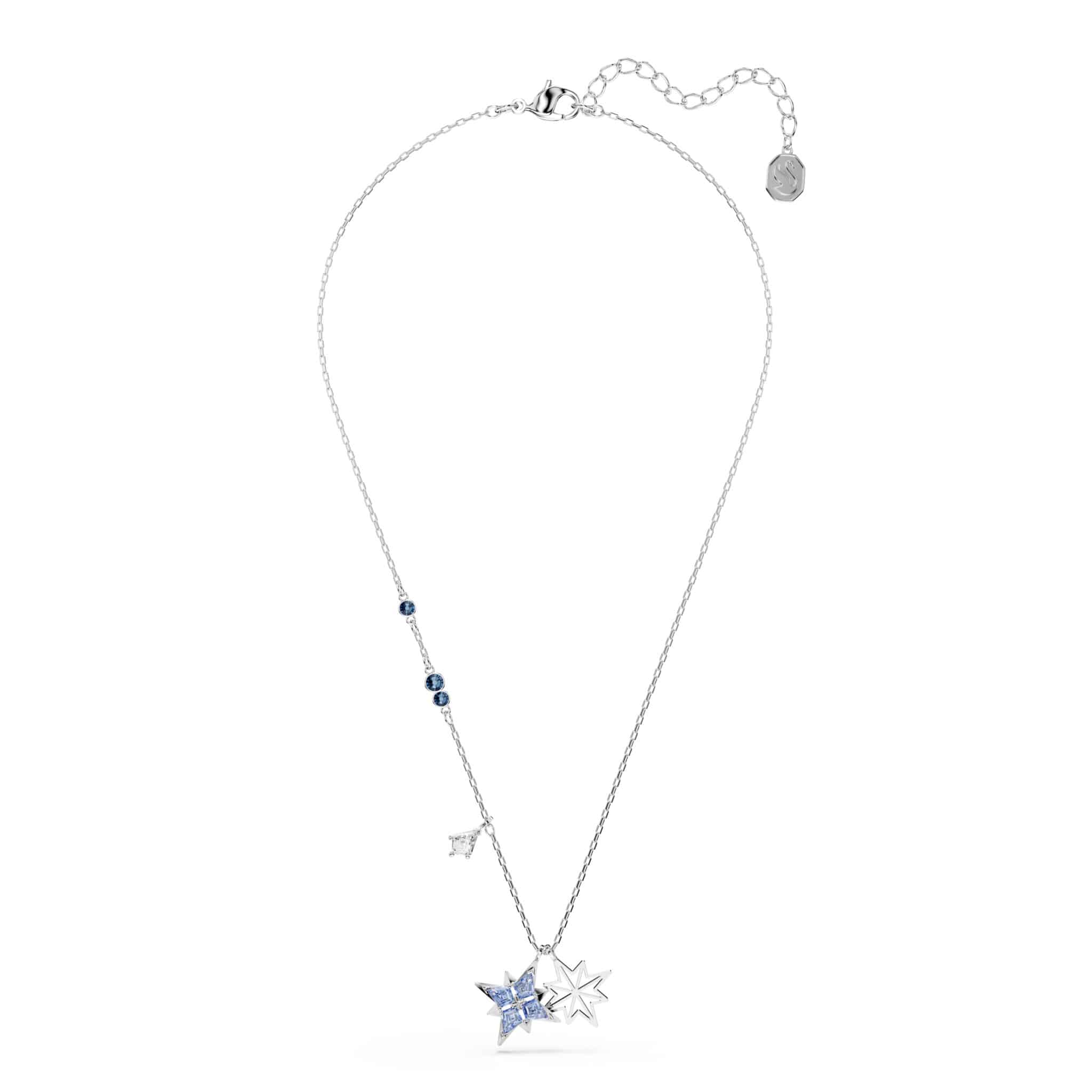 Swarovski Symbolica pendant in blue with rhodium plating, featuring a sparkling crystal design on a delicate chain.
