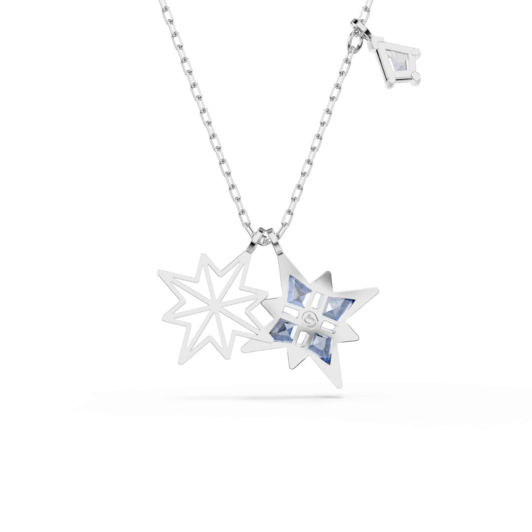 Swarovski Symbolica pendant in blue with rhodium plating, showcasing a sparkling crystal design on a delicate chain.