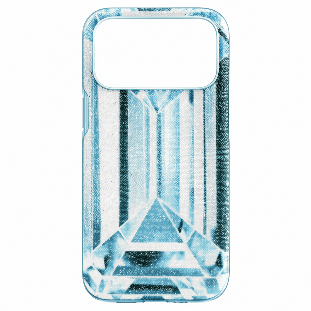 Swarovski Crystal Effect smartphone case for iPhone 17 Pro Max in blue with sparkling crystal accents.