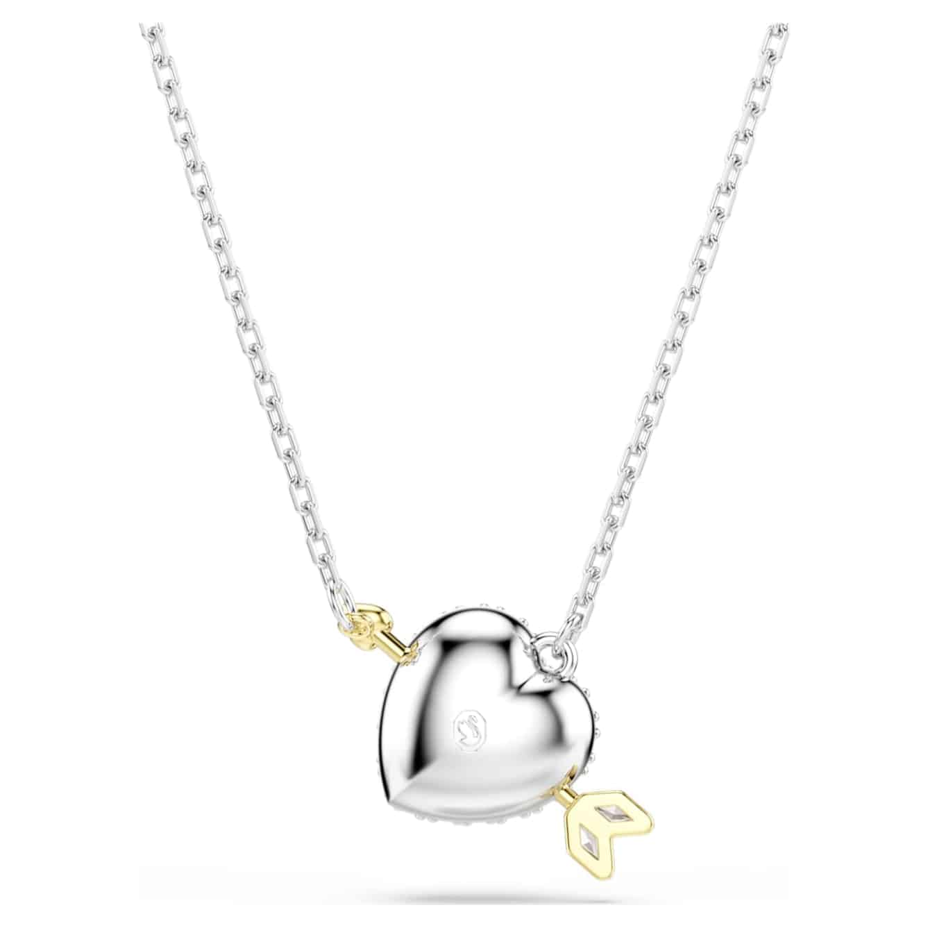 Swarovski Idyllia pendant with heart-shaped white crystal and mixed metal finish, featuring mixed cuts for elegant sparkle.