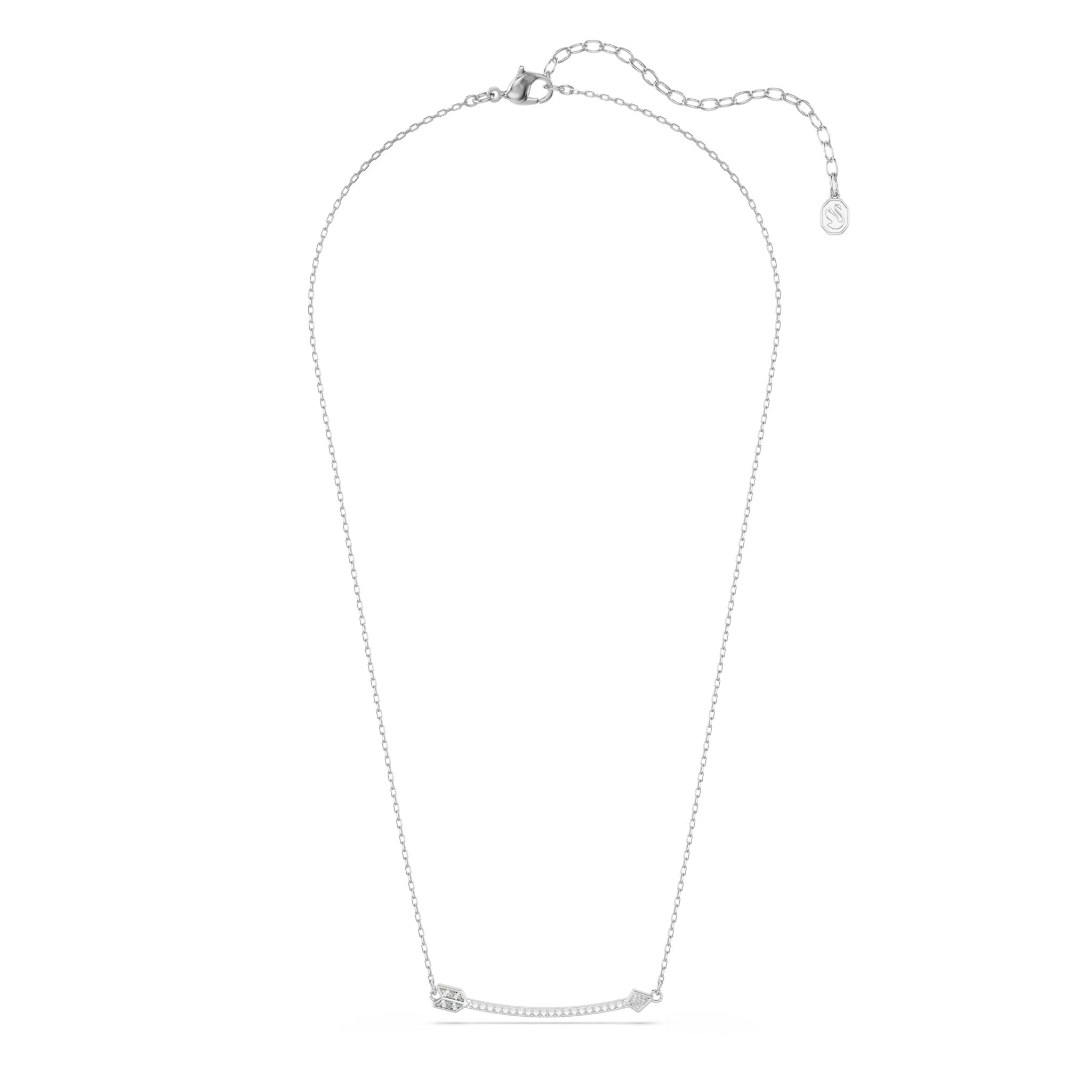 Swarovski Idyllia Pendant with mixed cuts and arrow design, white crystal, rhodium plated, elegant jewelry piece.
