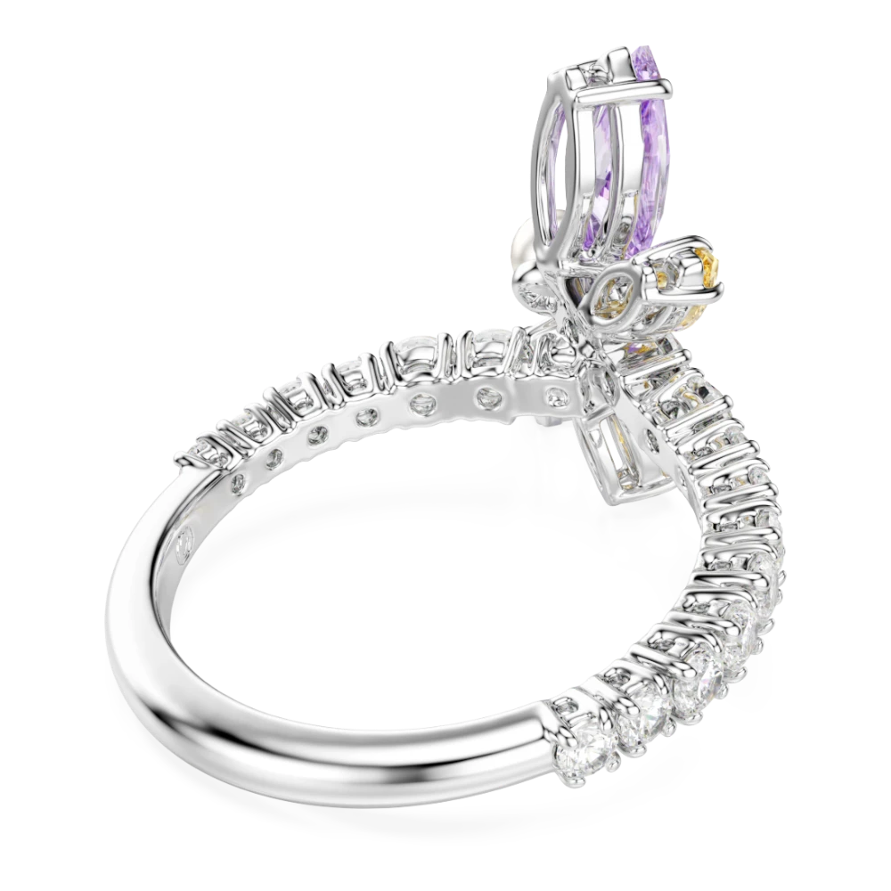 Swarovski Ariana Grande x motif ring with multicolored dragonfly design, rhodium plated with mixed cuts crystals.