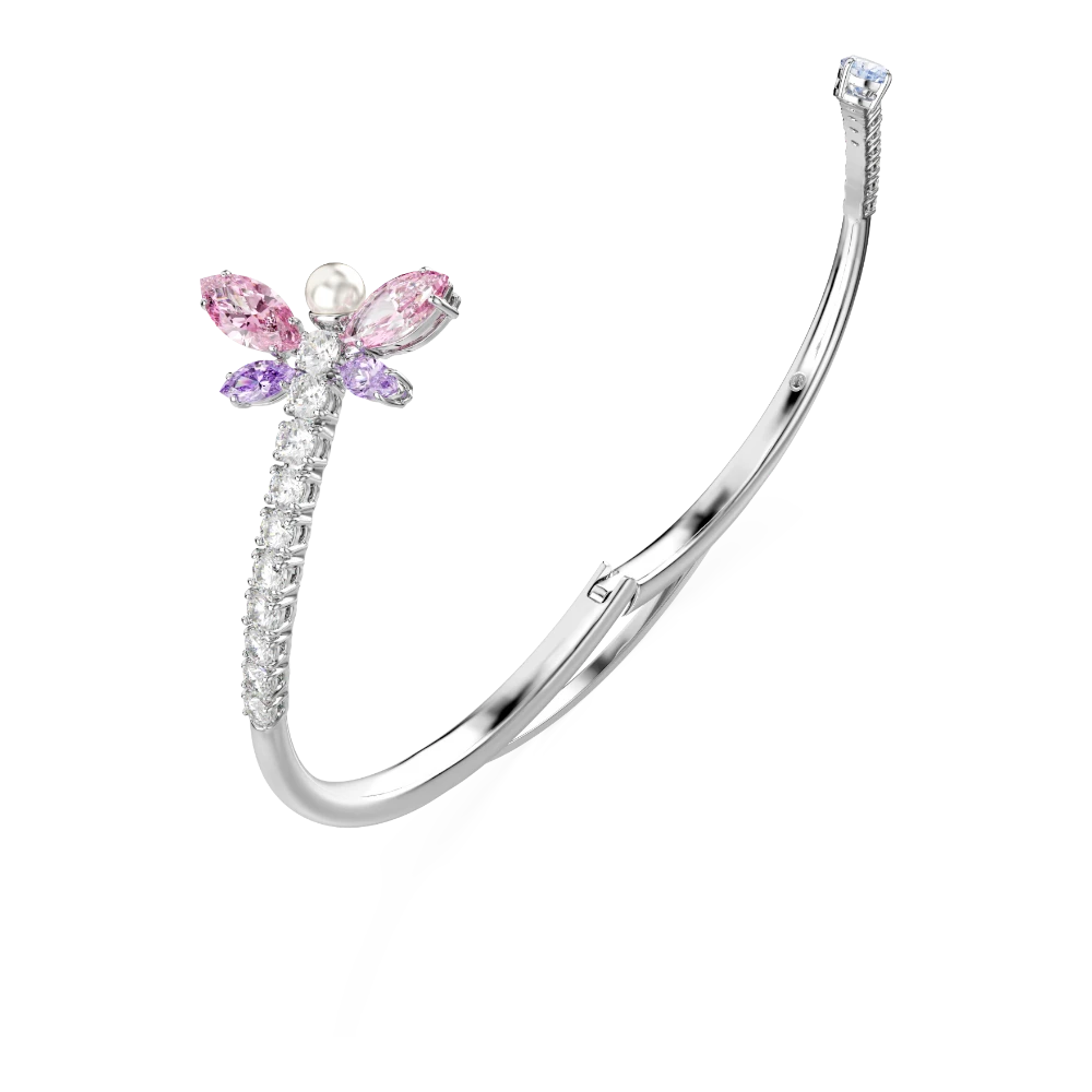 Swarovski Ariana Grande x Swarovski bangle with multicolored dragonfly design, mixed cuts, rhodium plated jewelry accessory