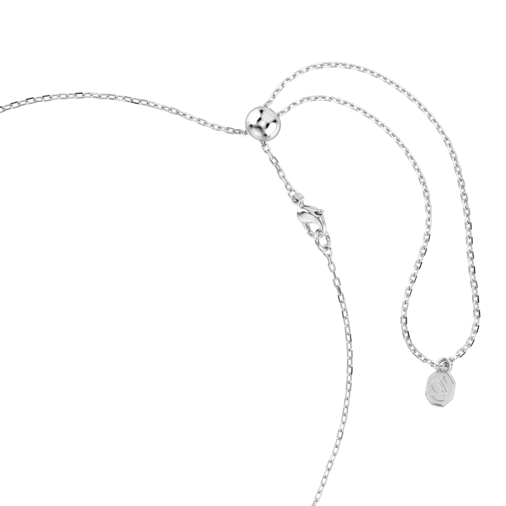 Swarovski Ariana Grande x tennis necklace with multicolored mixed cut crystals and rhodium plating, displayed on a white background.