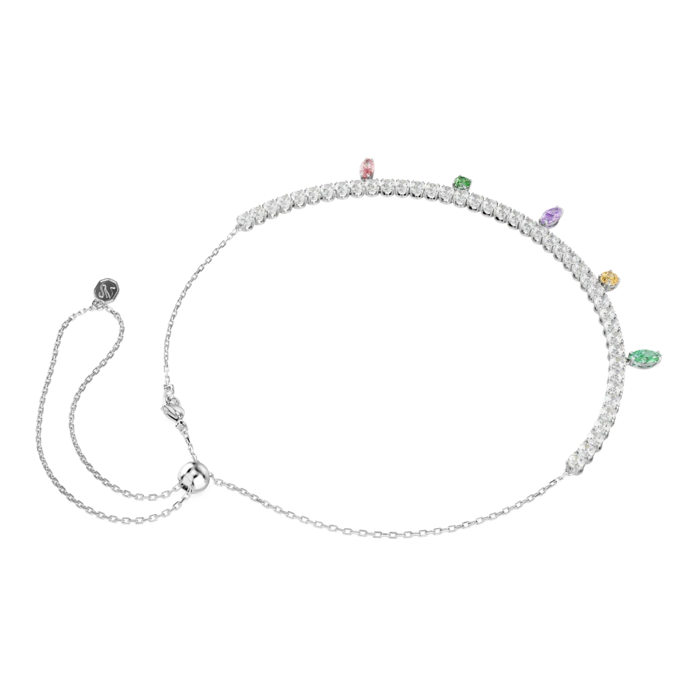 Swarovski Ariana Grande tennis necklace with multicolored mixed-cut crystals and rhodium plating, elegant jewelry accessory