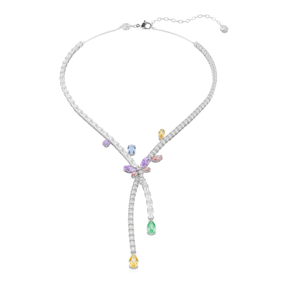 Swarovski Ariana Grande dragonfly necklace with multicolored mixed cuts and rhodium plating, featuring a delicate pendant.
