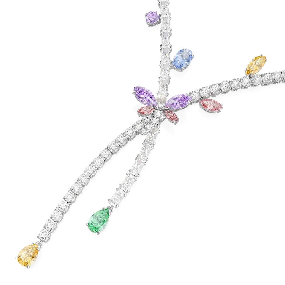 Swarovski Ariana Grande x necklace with mixed cuts, dragonfly design, multicolored stones, rhodium plated jewelry accessory