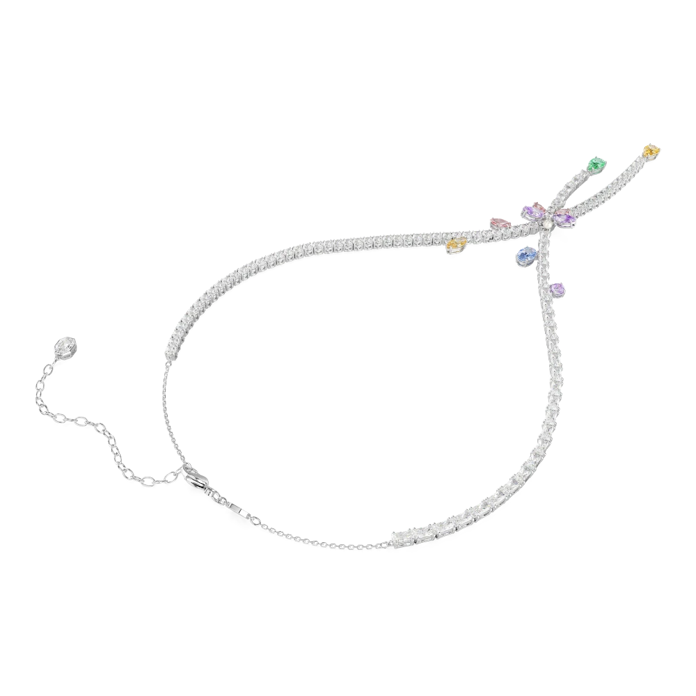 Swarovski Ariana Grande x necklace with multicolored mixed cuts, dragonfly pendant, rhodium plated jewelry, detailed gemstone design