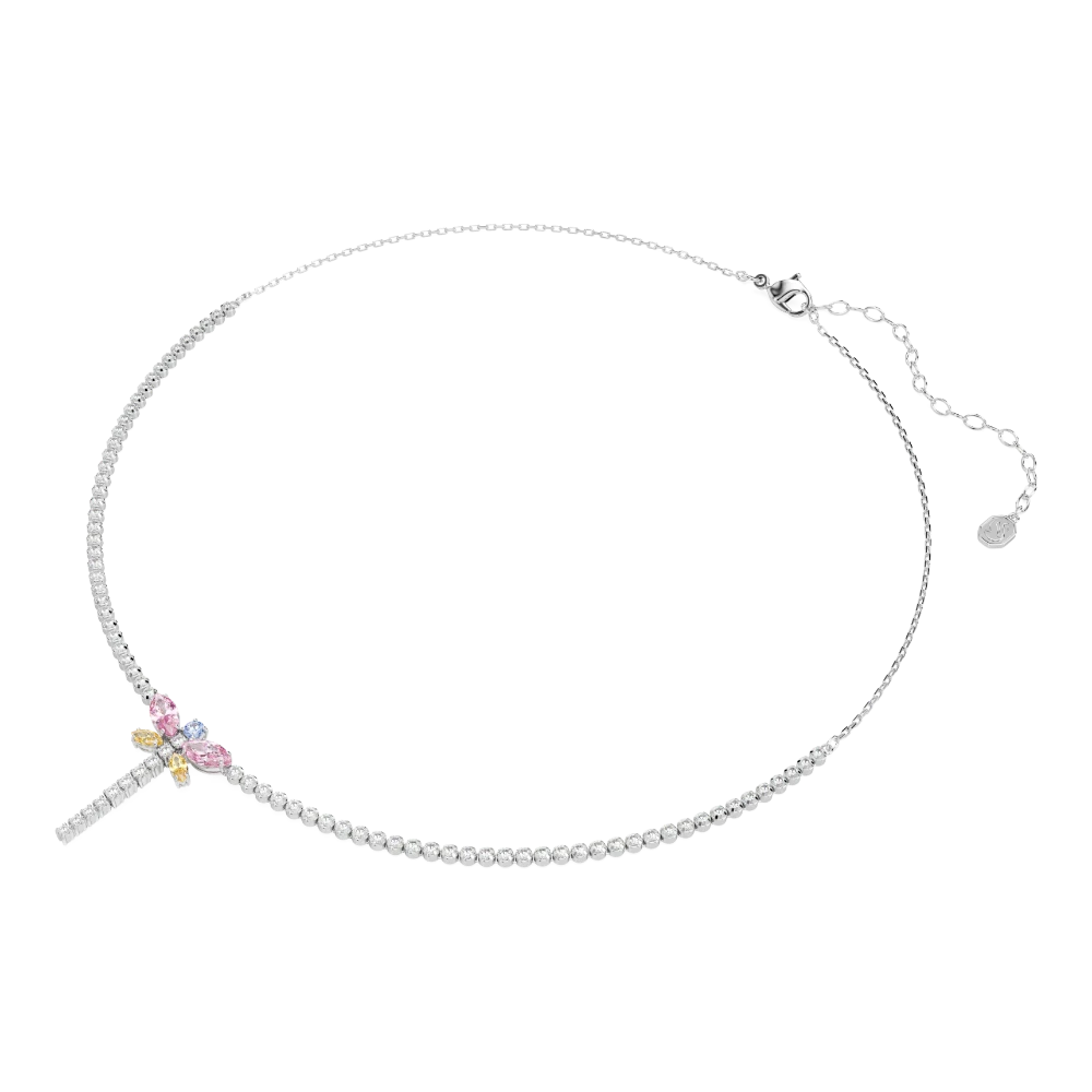 Swarovski Ariana Grande x tennis Y necklace with multicolored dragonfly pendant, mixed cuts, rhodium plated jewelry piece