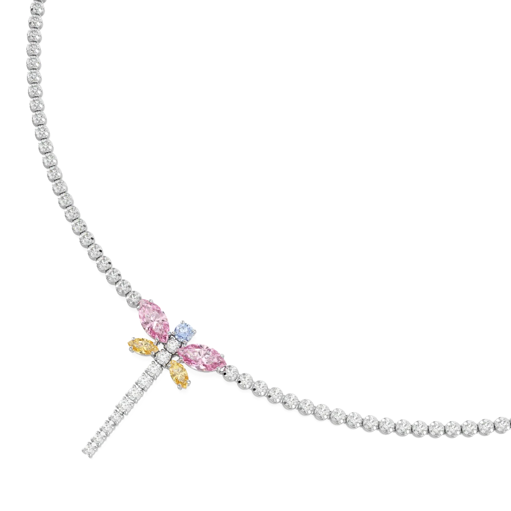 Swarovski Ariana Grande x Tennis Y necklace with multicolored dragonfly pendant, mixed cuts, rhodium plated jewelry.