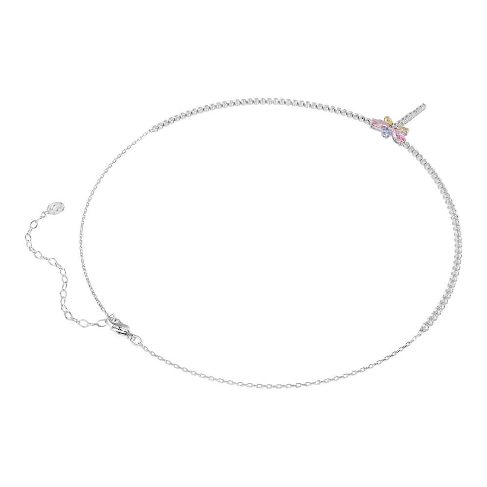 Swarovski Ariana Grande x Tennis Y necklace with multicolored dragonfly pendant, mixed cuts, rhodium plated jewelry.