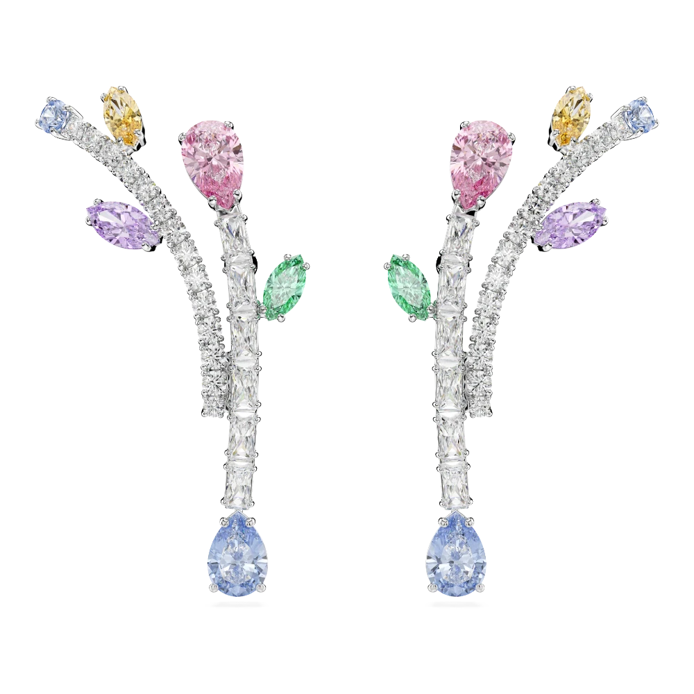 Swarovski Ariana Grande x drop earrings with multicolored mixed cuts and rhodium plating, elegant jewelry accessory.