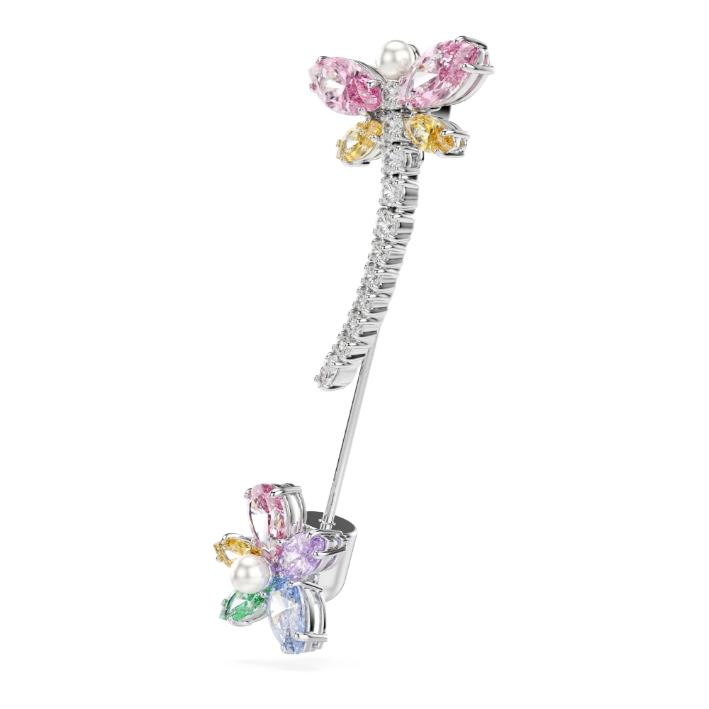 Swarovski Ariana Grande dragonfly brooch with multicolored mixed cuts and rhodium plating, showcasing intricate crystal details.