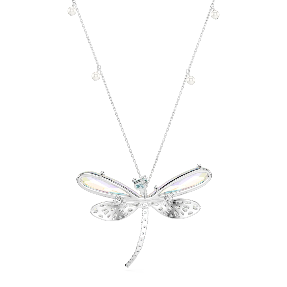 Swarovski Ariana Grande dragonfly pendant and brooch with green mixed-cut crystals, rhodium plated, detailed jewelry piece