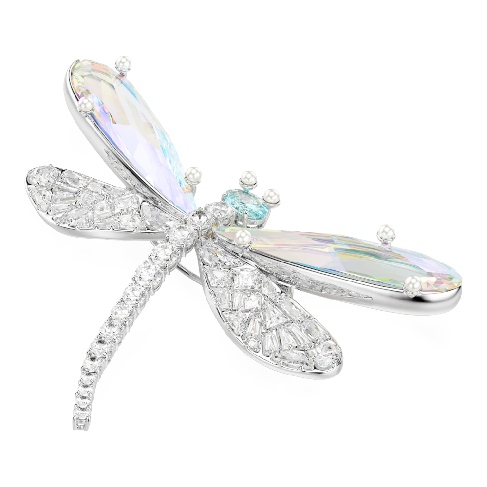 Swarovski Ariana Grande dragonfly pendant and brooch with green mixed-cut crystals, rhodium-plated metal, detailed and elegant design