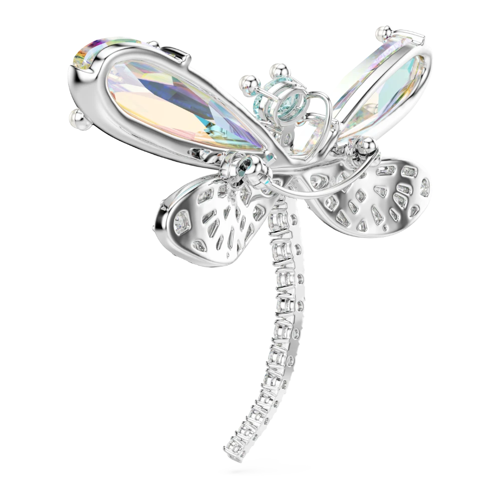 Swarovski Ariana Grande dragonfly pendant and brooch with green crystals, mixed cuts, rhodium plated.