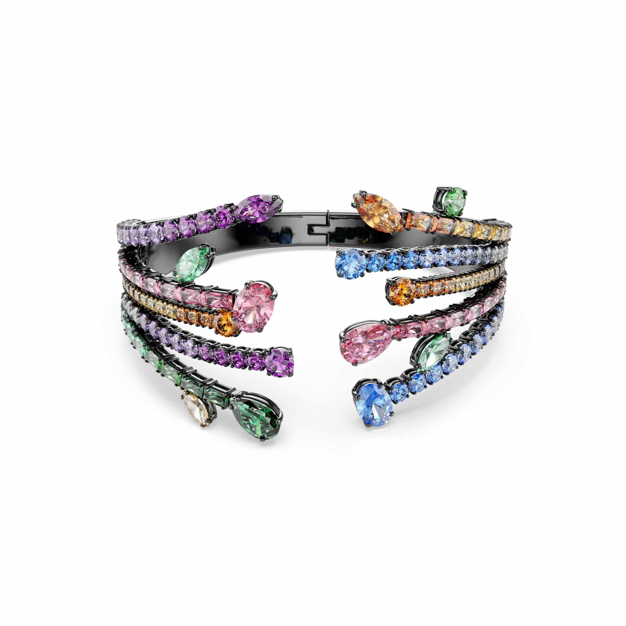 Swarovski Matrix bangle with multicolored mixed cuts, bouquet design, ruthenium plating, elegant jewelry accessory