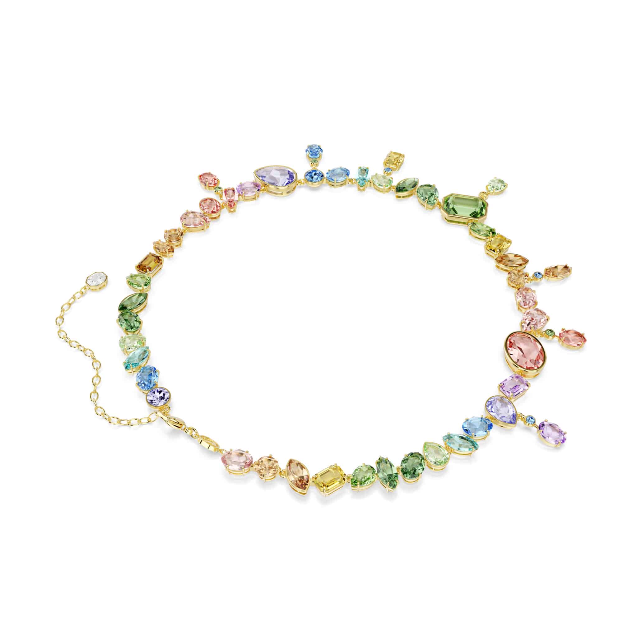 Swarovski Gema Necklace with multicolored dangling crystals, mixed cuts, gold-tone plated jewelry for elegant style