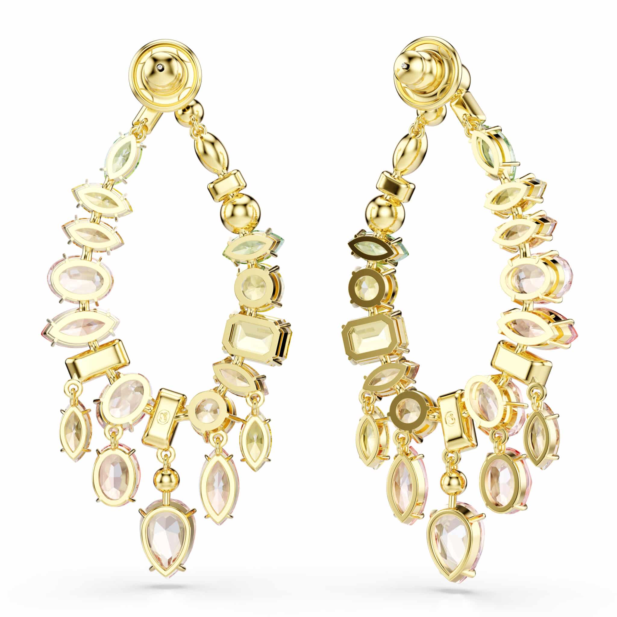 Swarovski Gema Drop Earrings with mixed cuts, chandelier style, multicolored Swarovski crystals, gold-tone plated jewelry