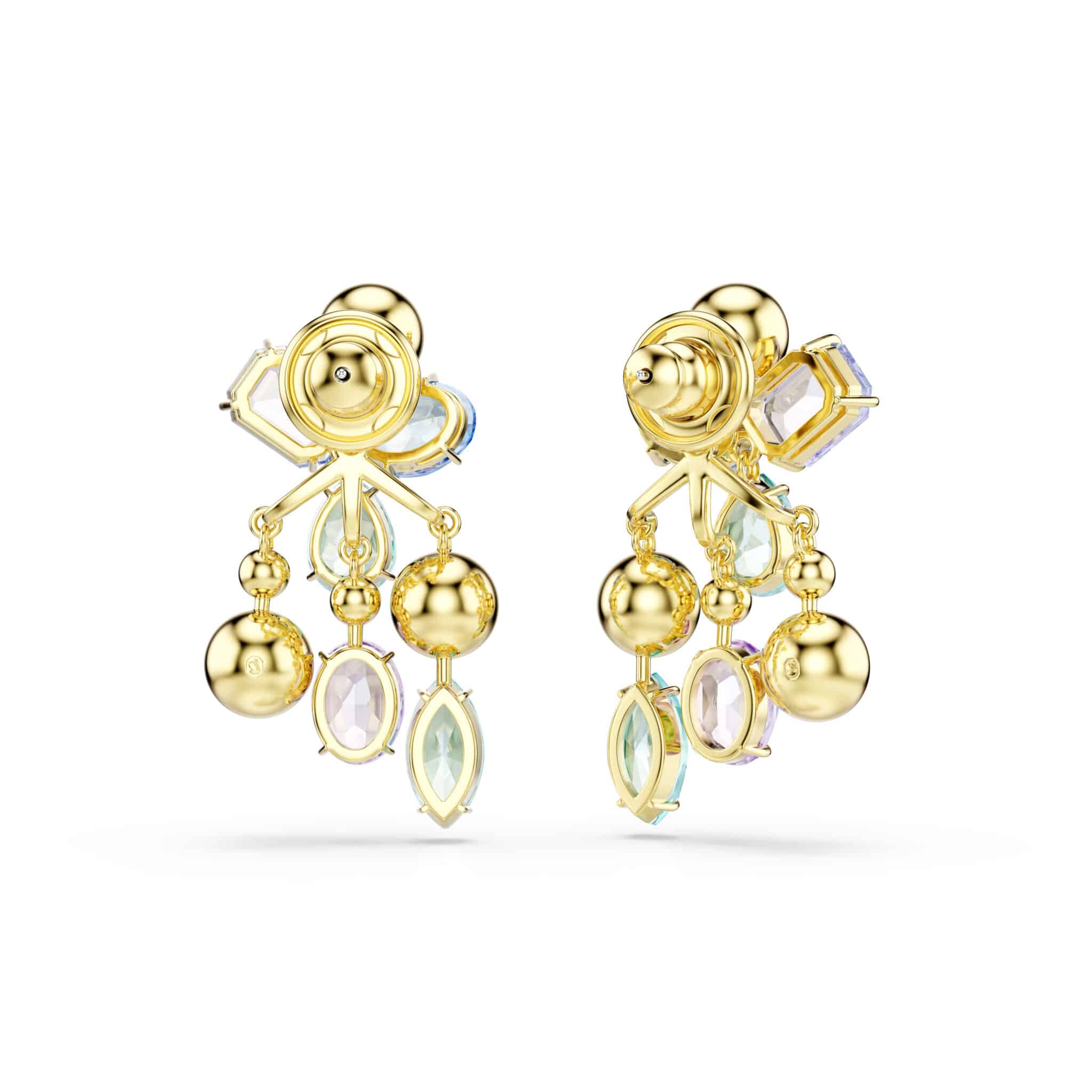 Swarovski Gema earring jackets with mixed multicolored cuts in gold-tone plating, showcasing sparkling gemstone details.