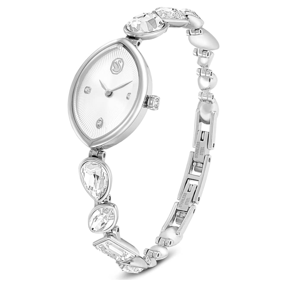 Swarovski Gema watch with crystal bracelet, silver tone stainless steel band, elegant and stylish accessory.