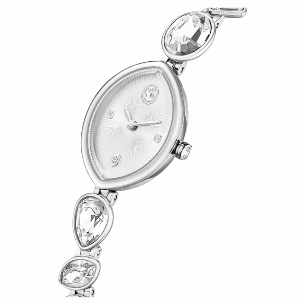 Swarovski Gema watch with crystal bracelet, silver-tone stainless steel band and elegant design.