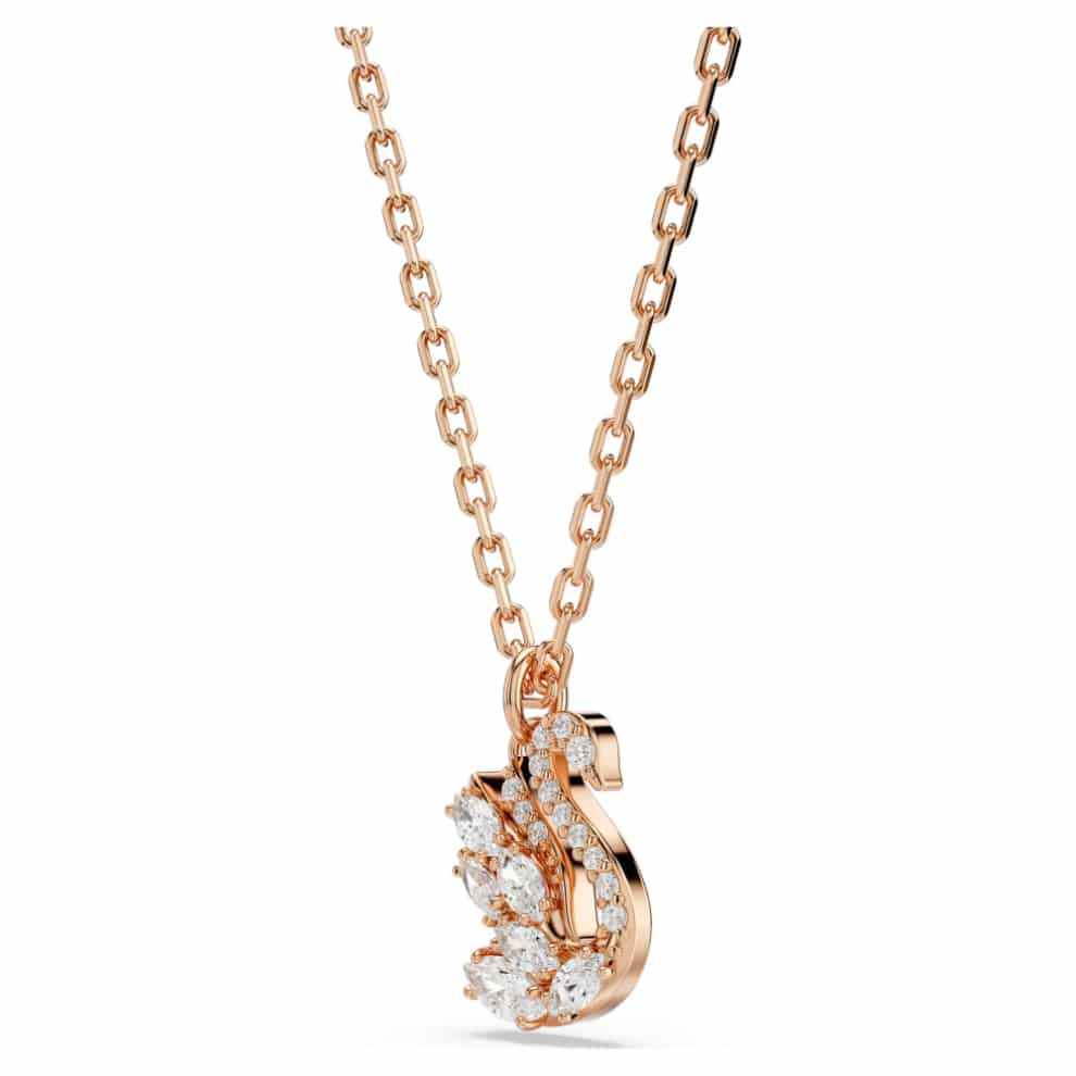 Swarovski Swan pendant with mixed cuts in white crystal, rose gold-tone plated, elegant jewelry with detailed swan design