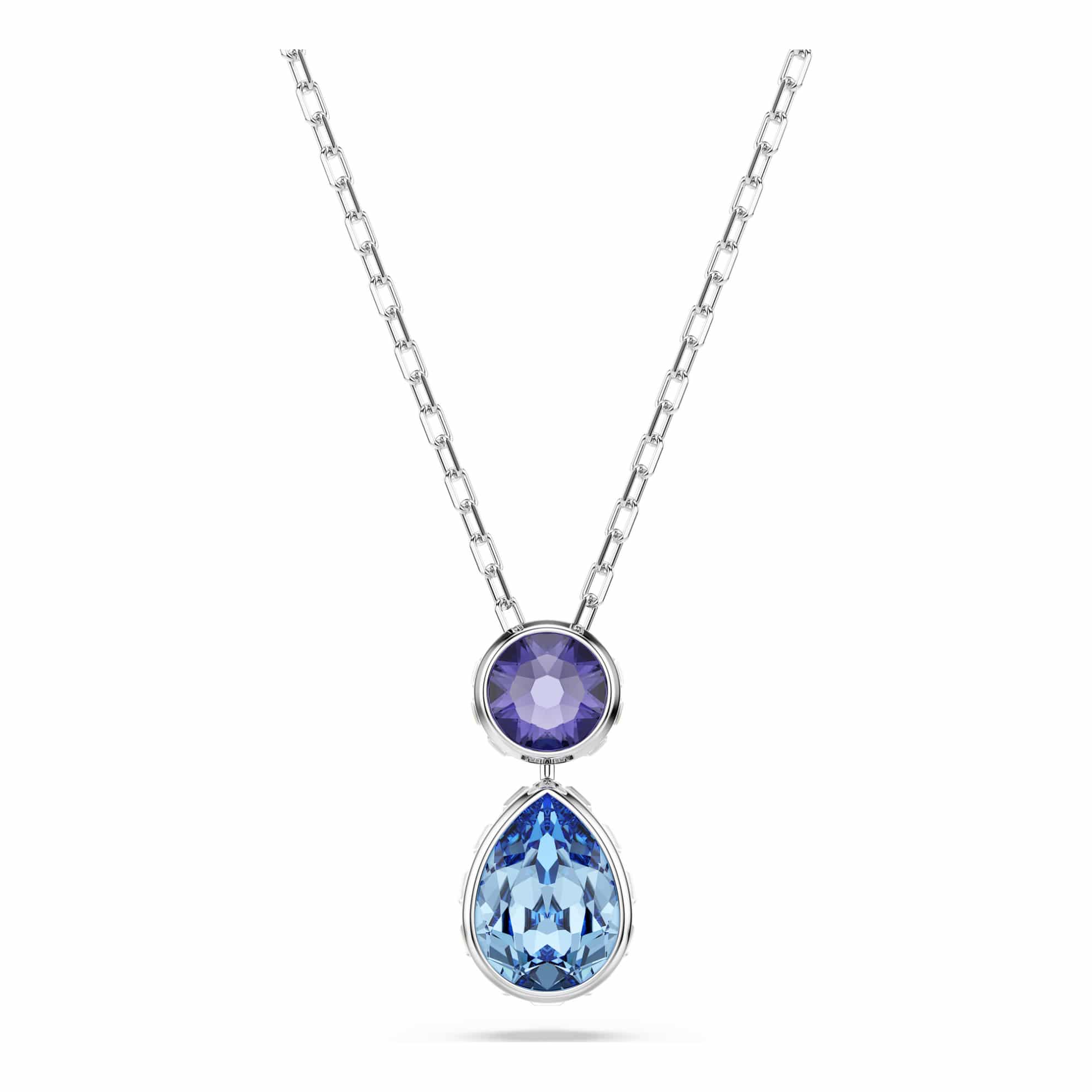 Swarovski Chroma pendant with multicolored mixed cuts and rhodium plating, showcasing vibrant, sparkling gemstone facets.
