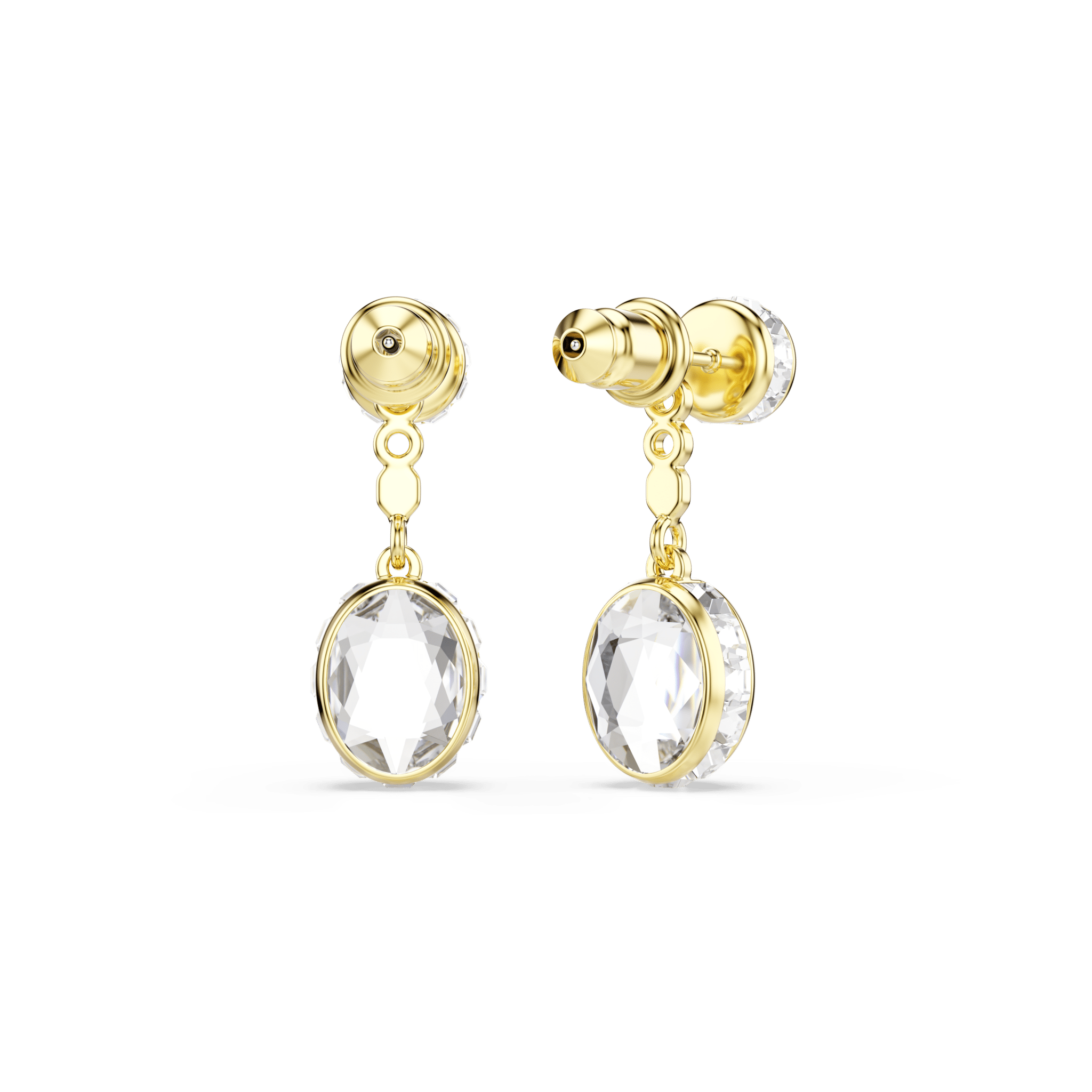Swarovski Chroma Drop Earrings with multicolored mixed-cut crystals and gold-tone plating, elegant and sparkling jewelry accessory.