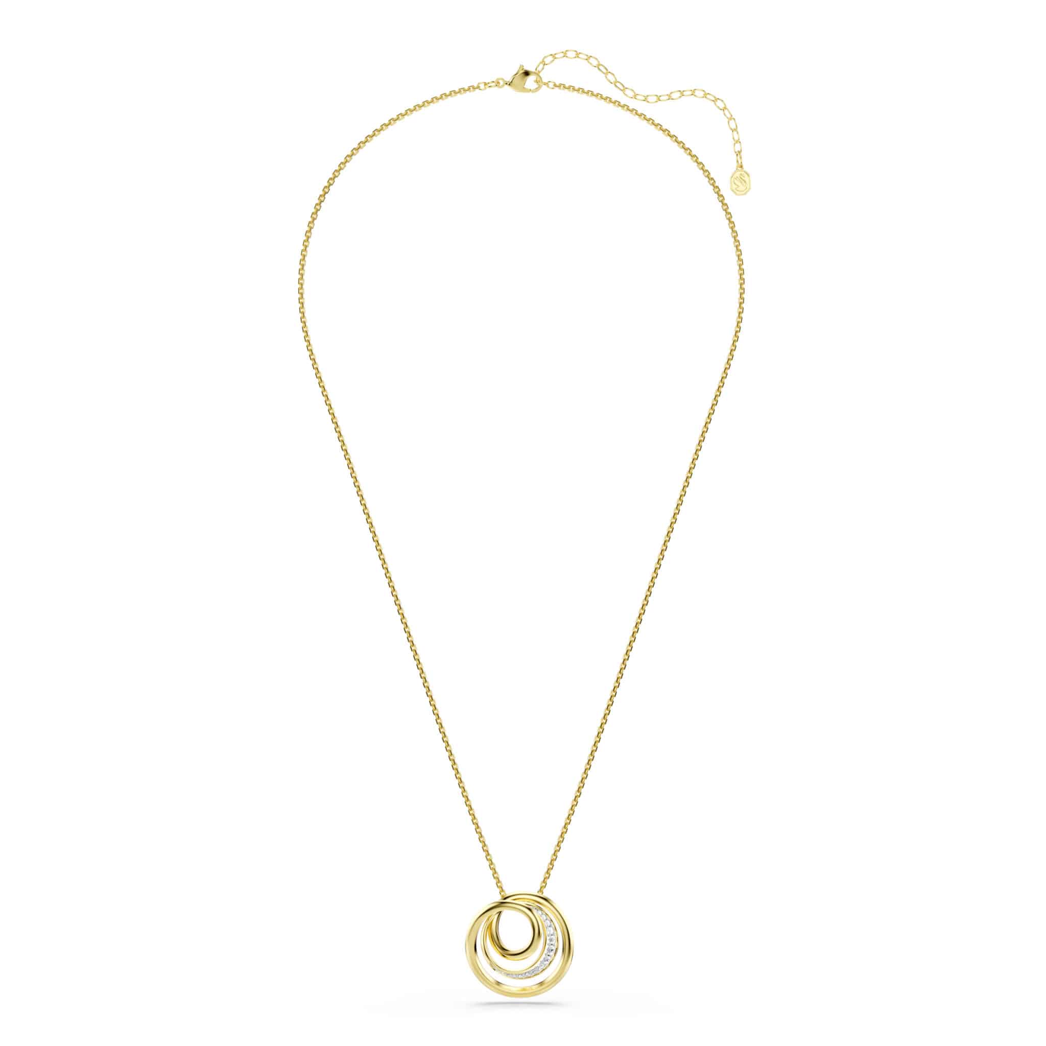 Swarovski Hyperbola necklace with round white crystal, gold-tone plated chain, elegant jewelry accessory