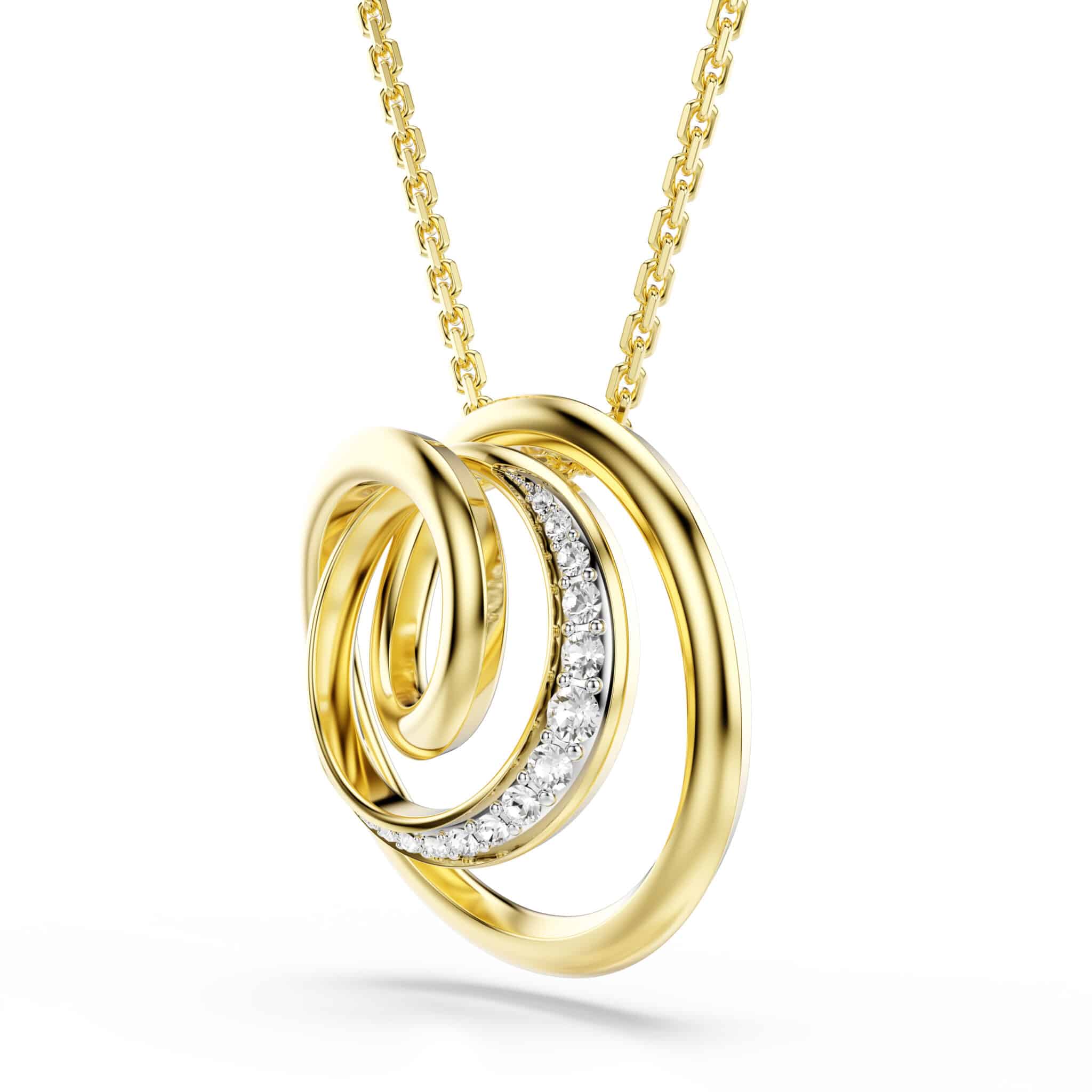 Swarovski Hyperbola necklace with round-cut white crystals and gold-tone plated chain, elegant jewelry accessory.