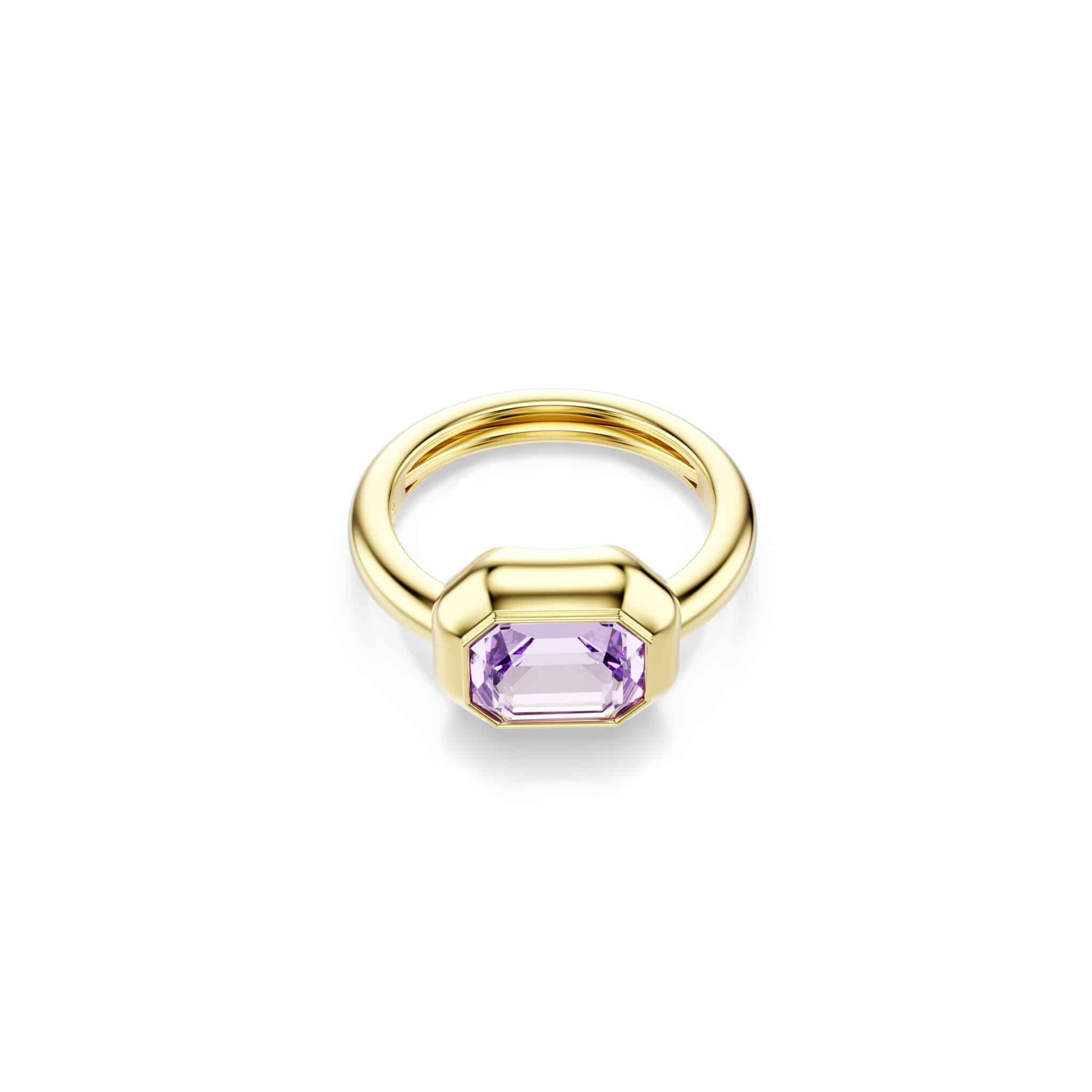 Swarovski Gema Motif ring set with three multicolored gold-tone plated rings featuring sparkling crystal designs.